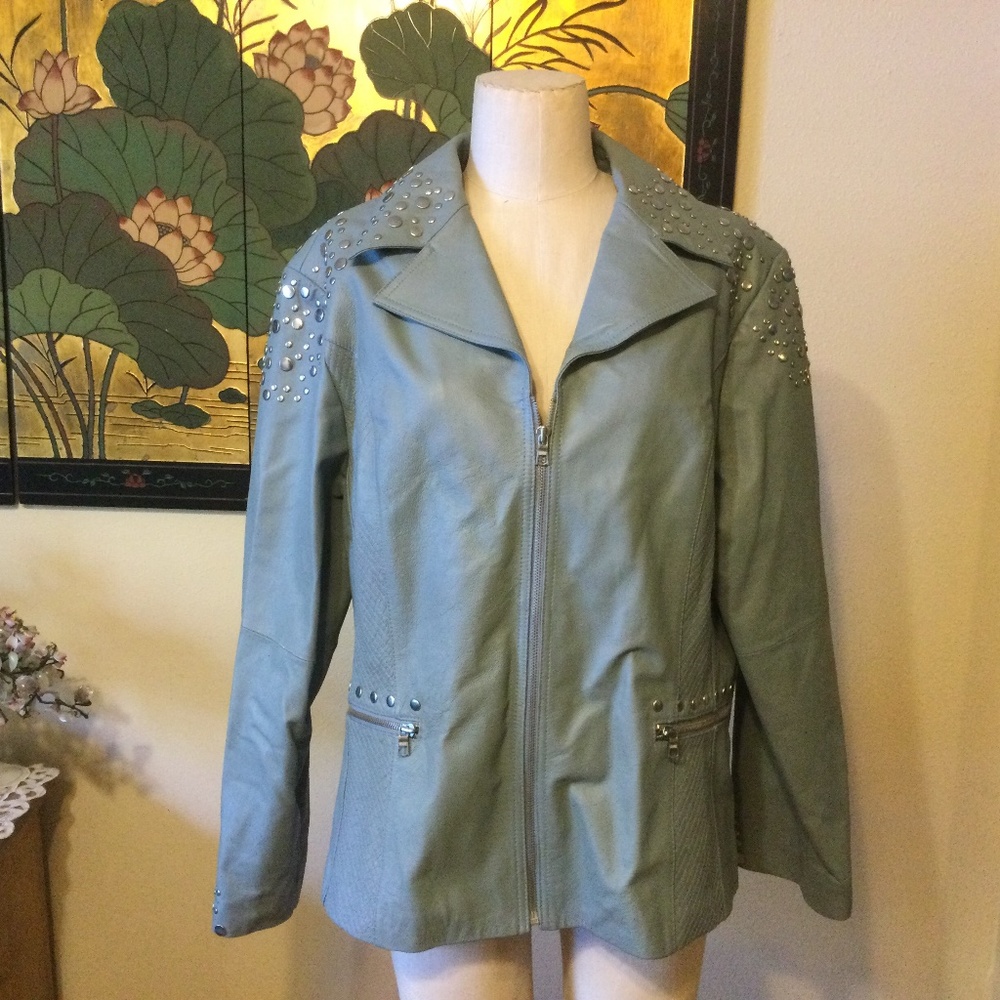 Pamela McCoy Leather Jacket W/Silver Embellishments